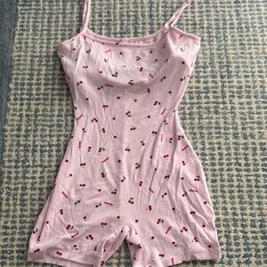 Pink Cherry Print Women's Romper
